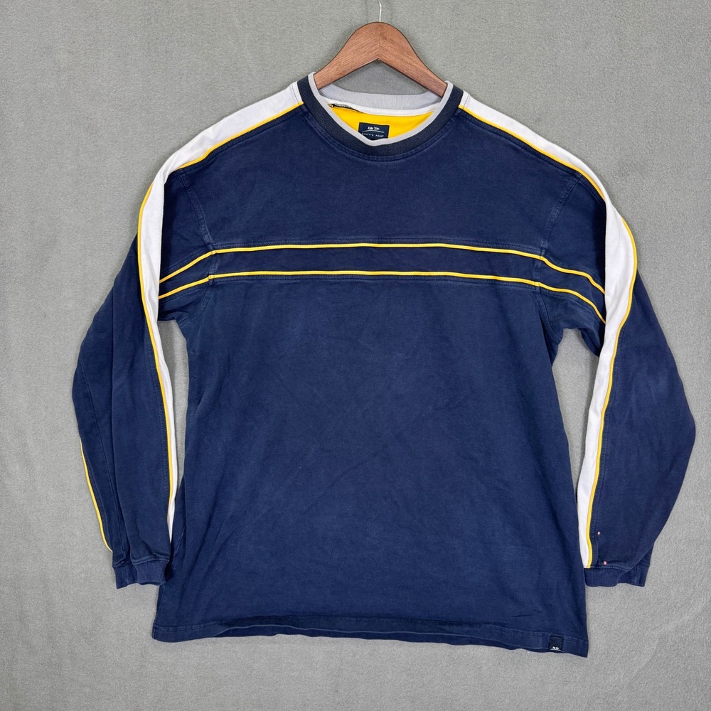Bailey's Point Shirt Men L Navy Blue Colorblock Stripe Long Sleeve Cotton Crew